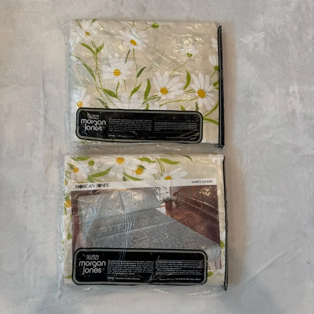 NOS Morgan Jones Princess Full Sheet Set Daisy Floral No-Iron Percale